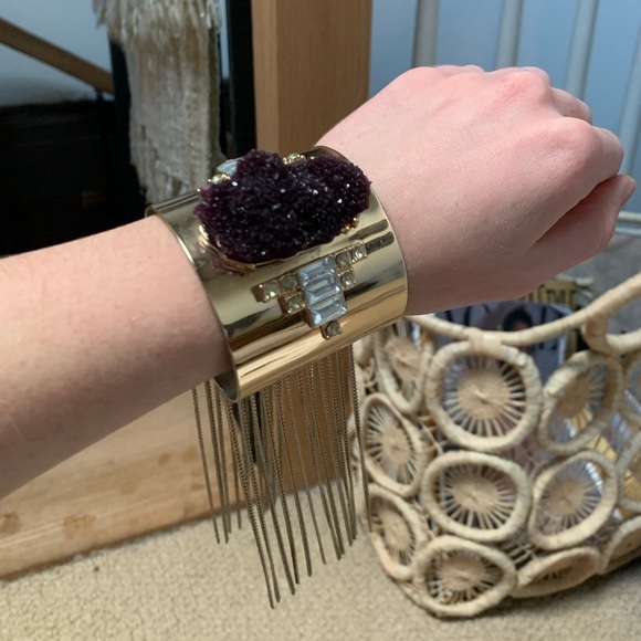 Gold Geode Cuff with Fringe - Picture 4 of 4